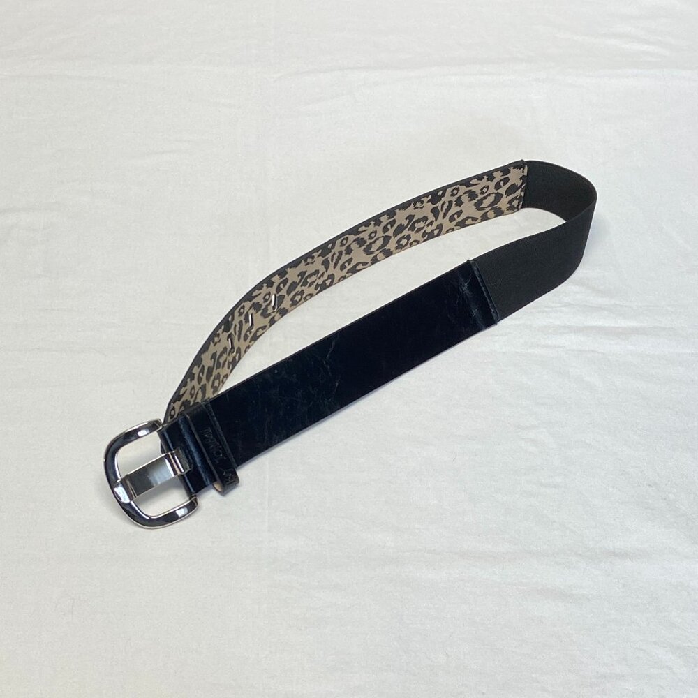 Betsey Johnson Black Wide Faux Leather Stretch Elastic Back Belt Silver Buckle - Picture 5 of 8